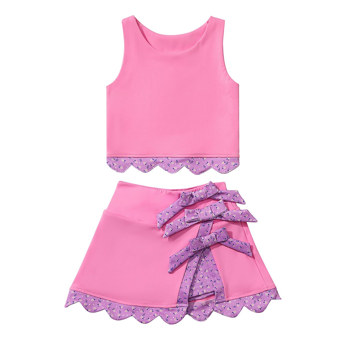 Custom Text Logo Girls' Sleeveless Top and Skirt Two-Piece Set
