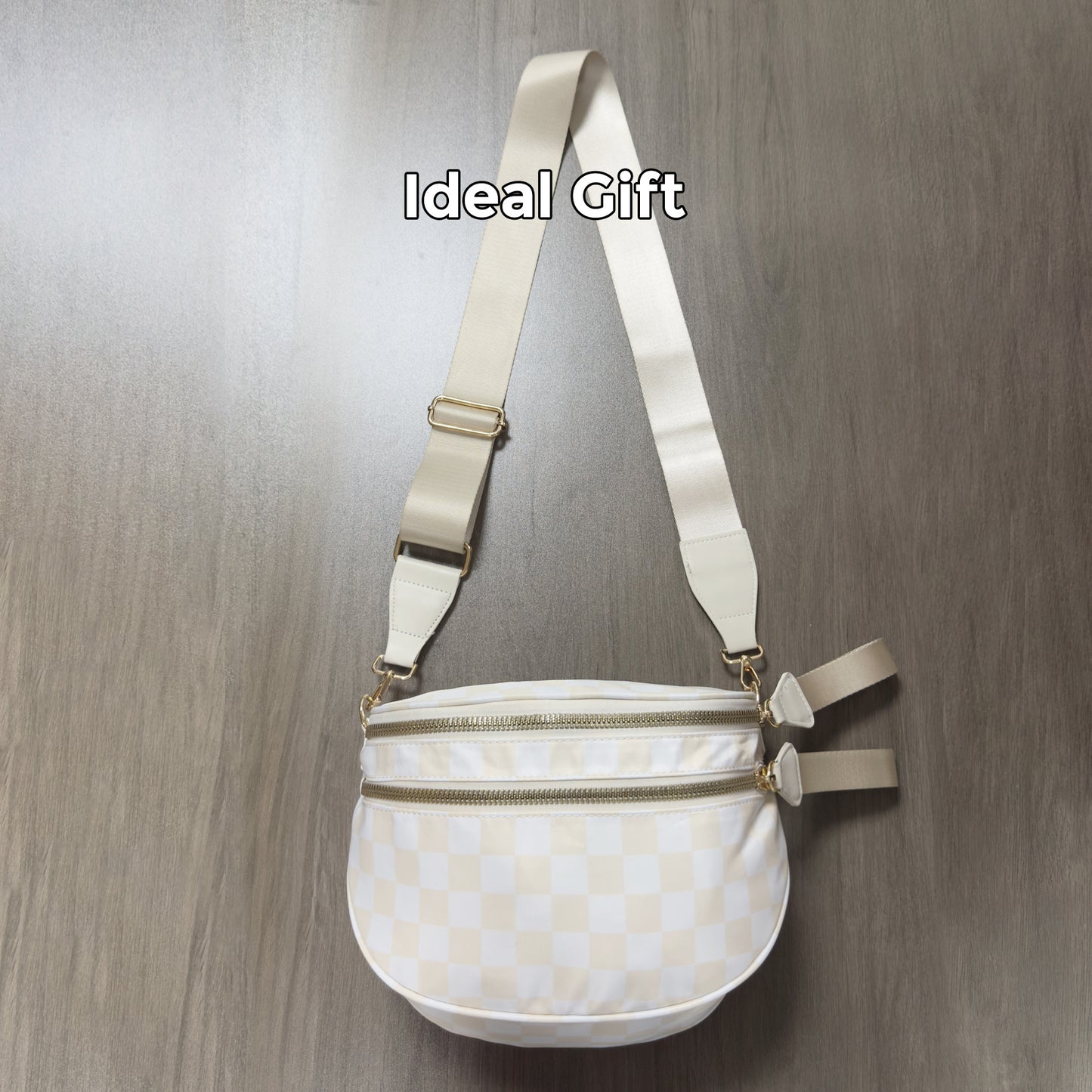 Checkered Crossbody Bag with Detachable Pouch