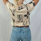 Beige Retro Western Print T Shirt