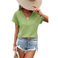 Bright Pink Textured Wide Sleeve V Neck T Shirt