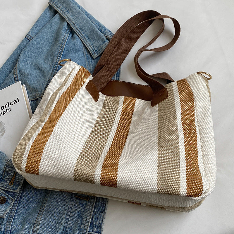 Canvas Striped Convertible Tote Bag