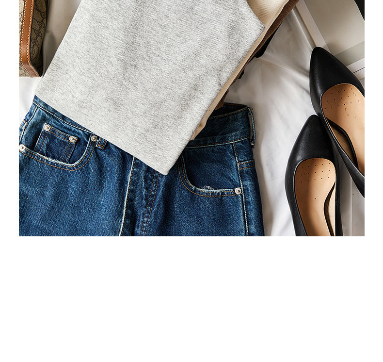 Ribbed Knit Lettuce Trim Long Sleeve Mock Neck Top