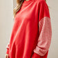 Oversized Gingham Colorblock Long Sleeve Sweatshirt