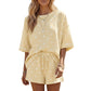 Polka Dot Short Sleeve Loose Top Drawstring Shorts Set