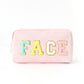 Corduroy Cosmetic Bag with Embroidered Letters