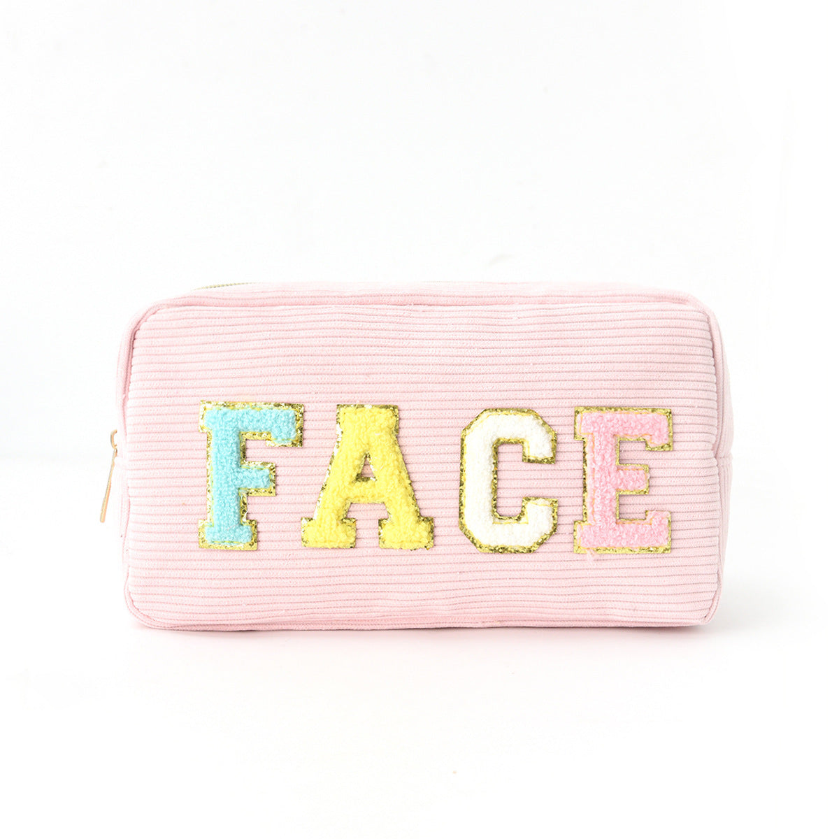 Corduroy Cosmetic Bag with Embroidered Letters