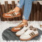 Vagen Leather Leopard Patchwork Flat Sneakers