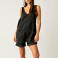 Adjustable Strap Wash Denim Overall Shorts