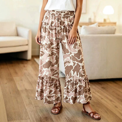 Camo Print Wide Leg Casual Pants