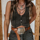 Western Button V Neck Denim Vest Top