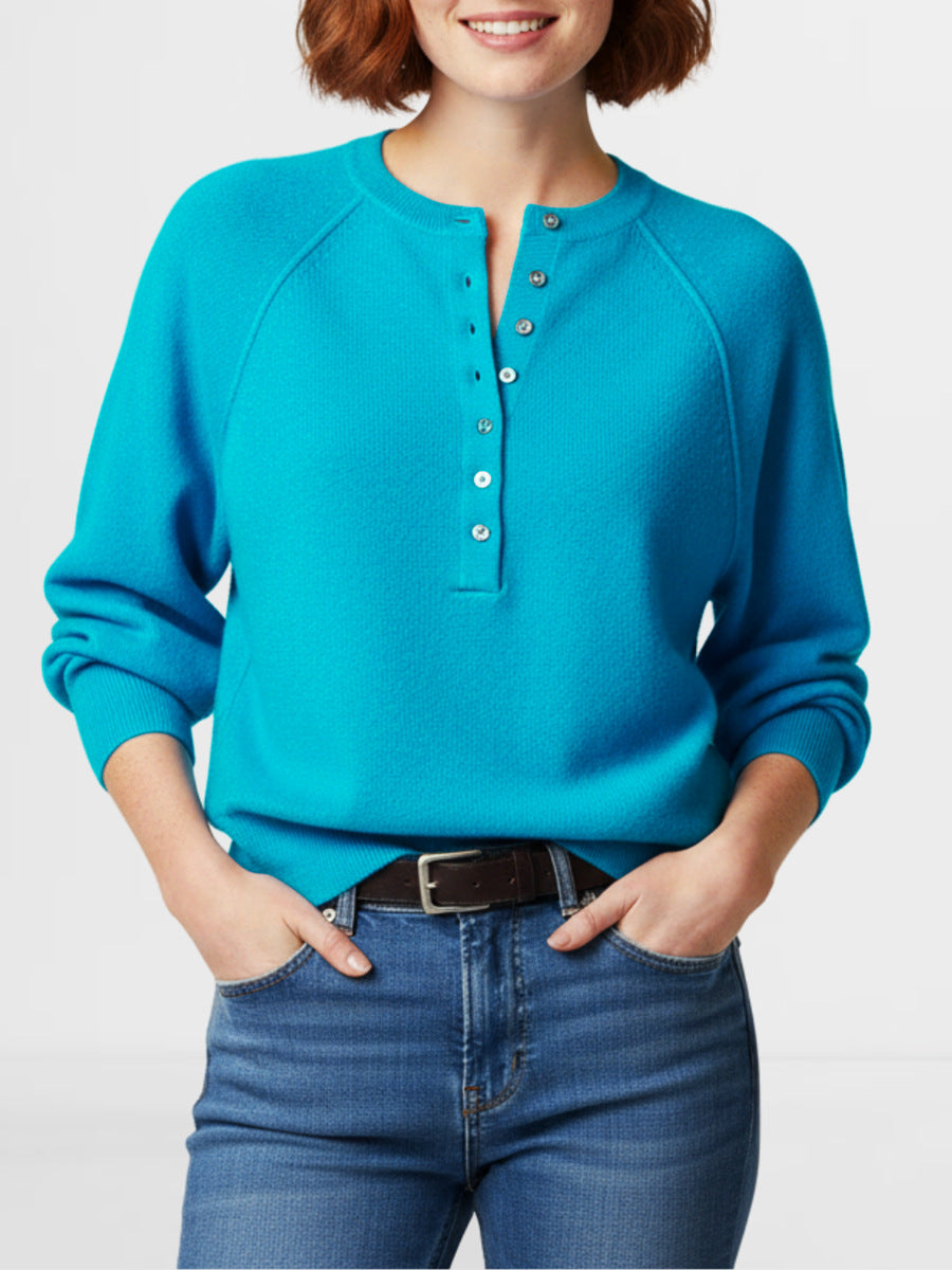 Crew Neck Button Front Knit Pullover
