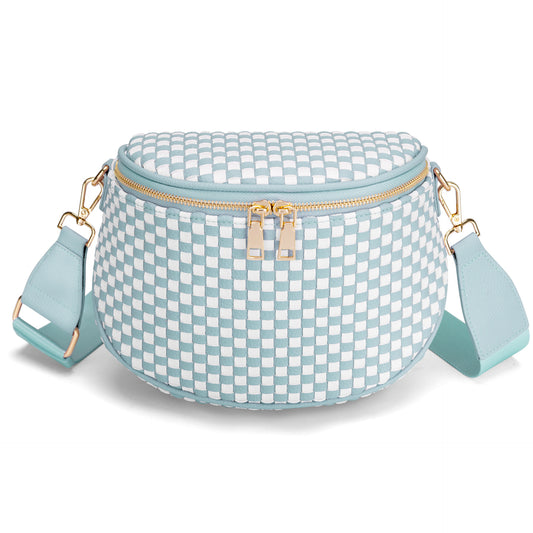Trendy Woven Checkered Crossbody Bum Bag for Women