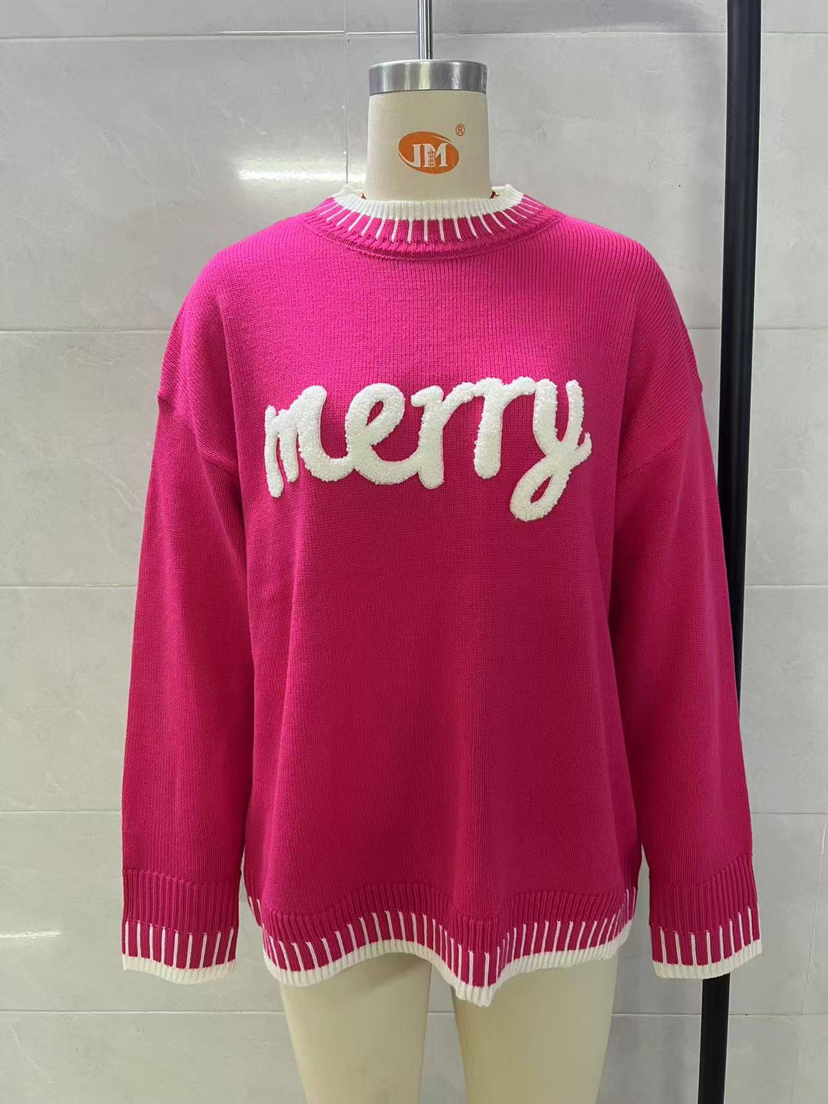 Merry Festive Knit Sweater  Casual Holiday Crewneck Pullover Top