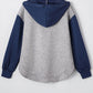 Light Grey Color Block Patchwork V Neck Drawstring Hoodie