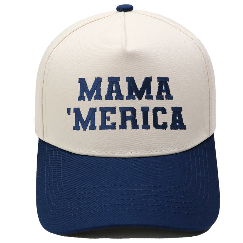 Embroidered "MAMA MERICA" Trucker Hat – Color-Block Structured Baseball Cap