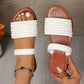 Woven Band Faux Leather Flat Slippers