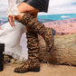 Leopard Print Slouchy Stacked Knee High Boots