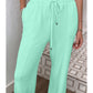 Moonlight Jade Drawstring Elastic Waistband Solid Color Two Piece Casual Set