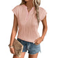Wavy Textured Button V Neck Tee