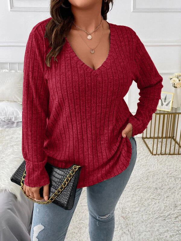 Plus Size V-Neck Long Sleeve T-Shirt