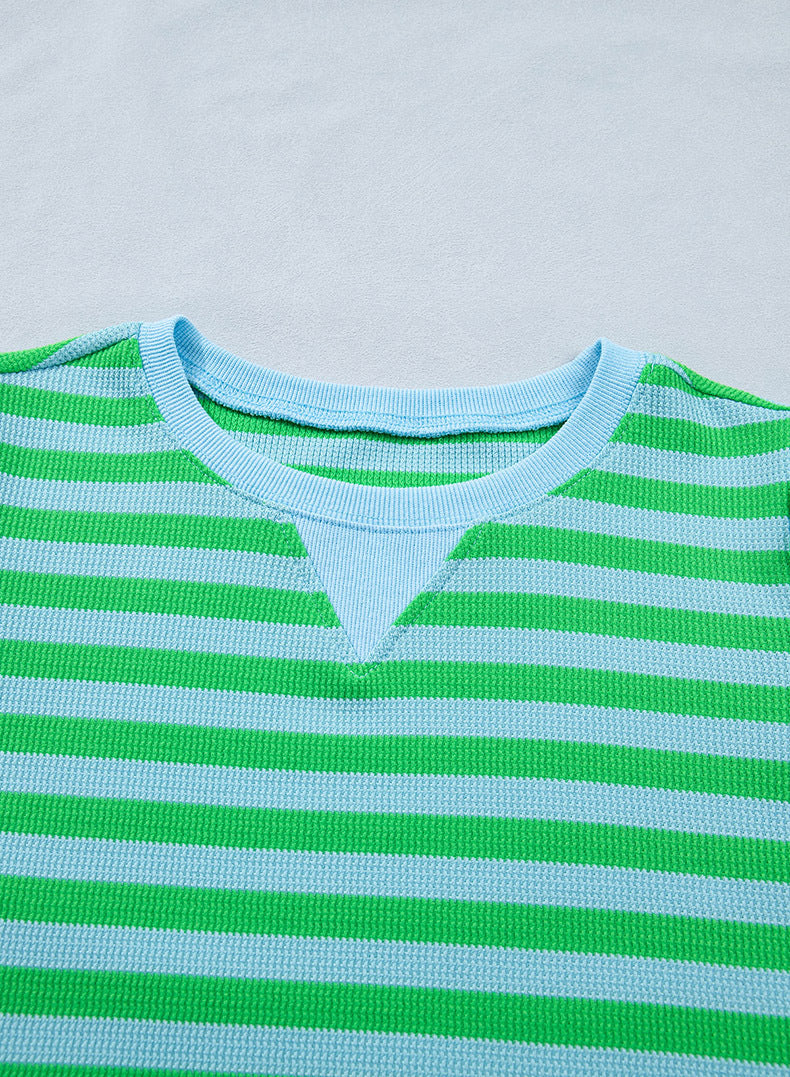 Stripe Puff Short Sleeve T Shirt Matching Shorts Set