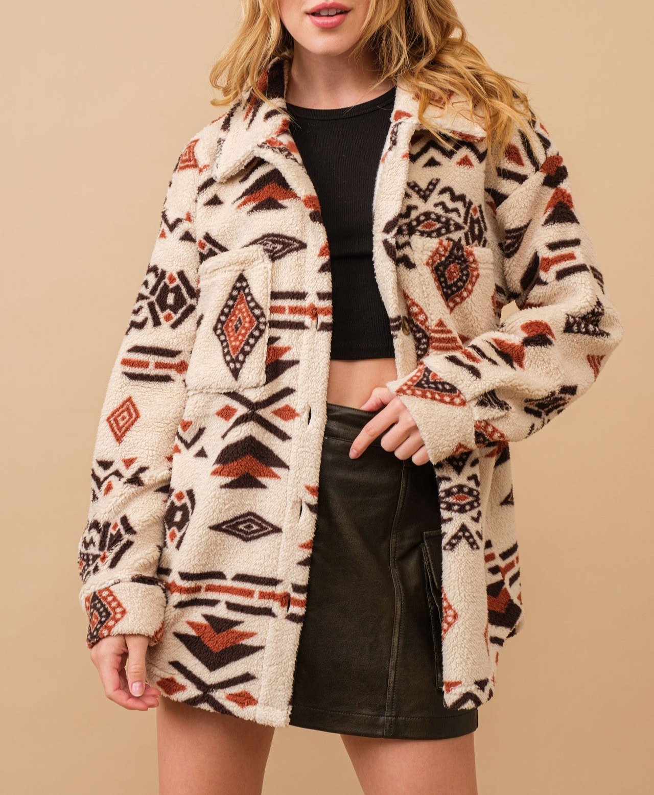 Aztec Print Sherpa Jacket