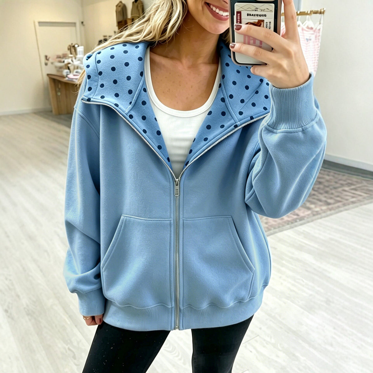 The Olivia Polka Dot Zip-Up