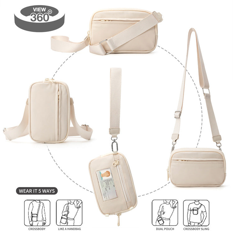 Nylon Double Compartment Crossbody and Wristlet