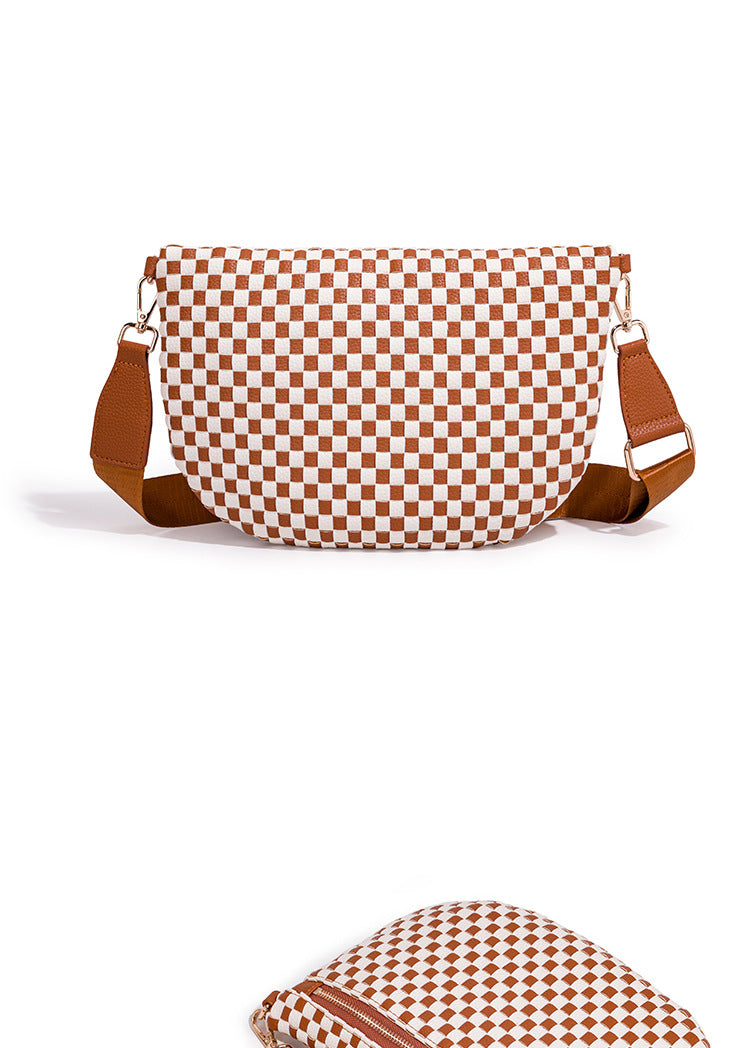 Checkered Woven Crossbody Fanny Pack with Coin Purse