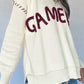 Beige Drop Shoulder Game Day Letter Print Pullover Sweater