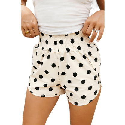 Polka Dot Print Shirred High Waist Casual Shorts