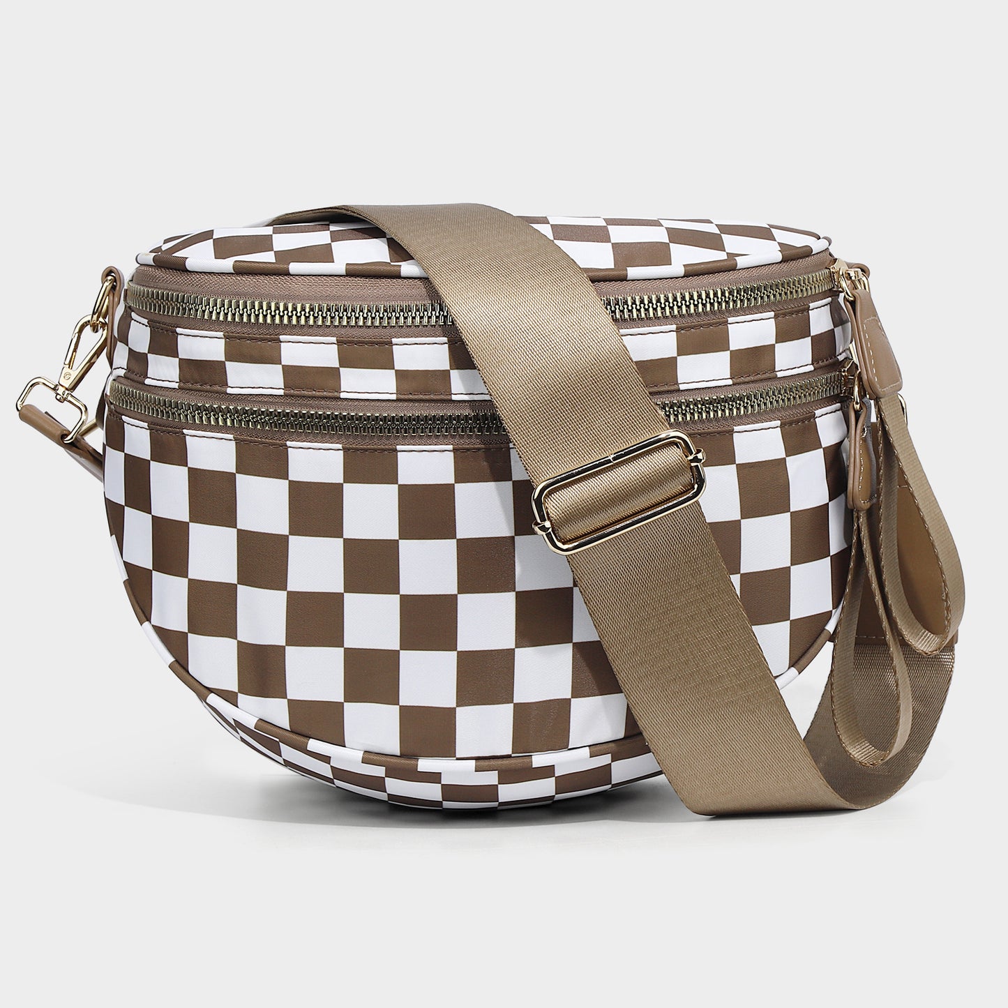 Checkered Crossbody Bag with Detachable Pouch