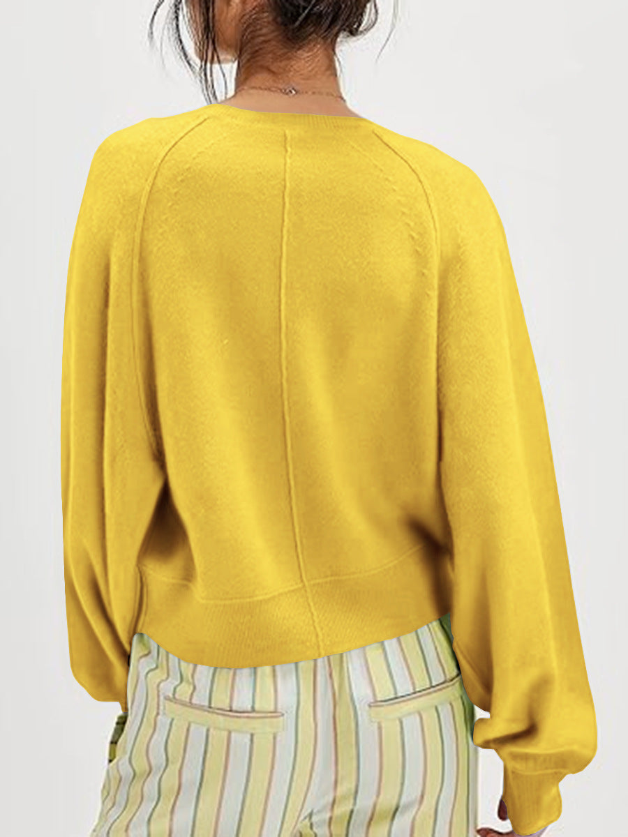Crew Neck Button Front Knit Pullover