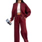 Women's Zippered Cardigan Sweatshirt and Straight Pants Suit