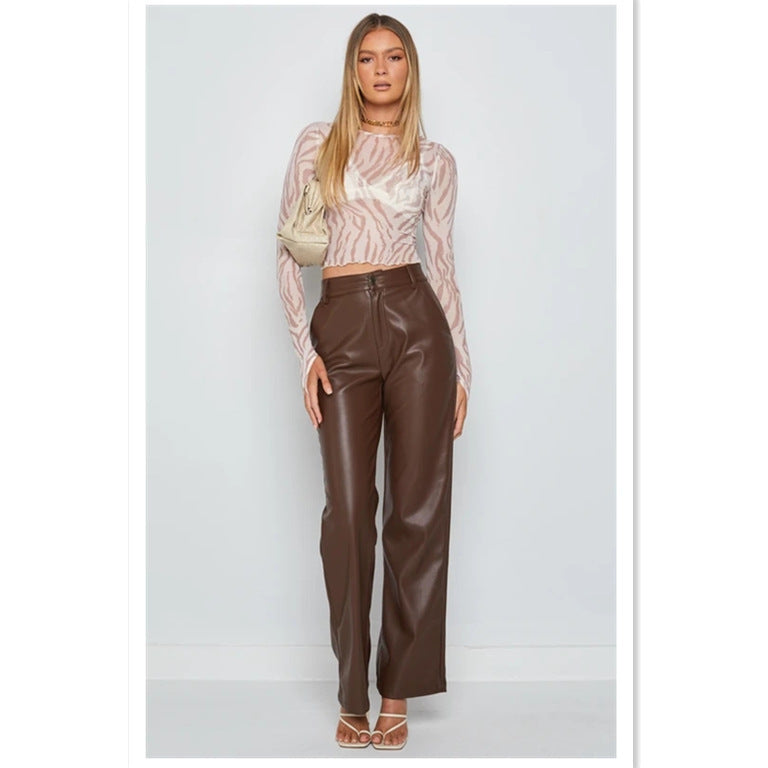 PU Leather Wide-leg Pants