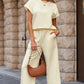 Textured Top and Wide-leg Pants Set