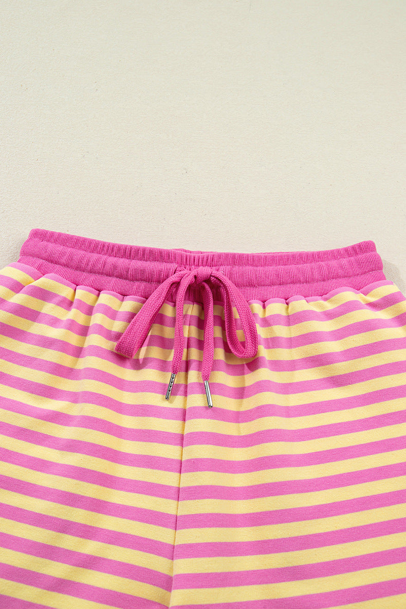 Stripe Drop Shoulder Boxy Casual Terry Short Set