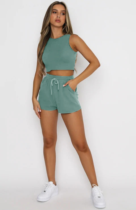 Ribbed Sleeveless Top + Shorts Set