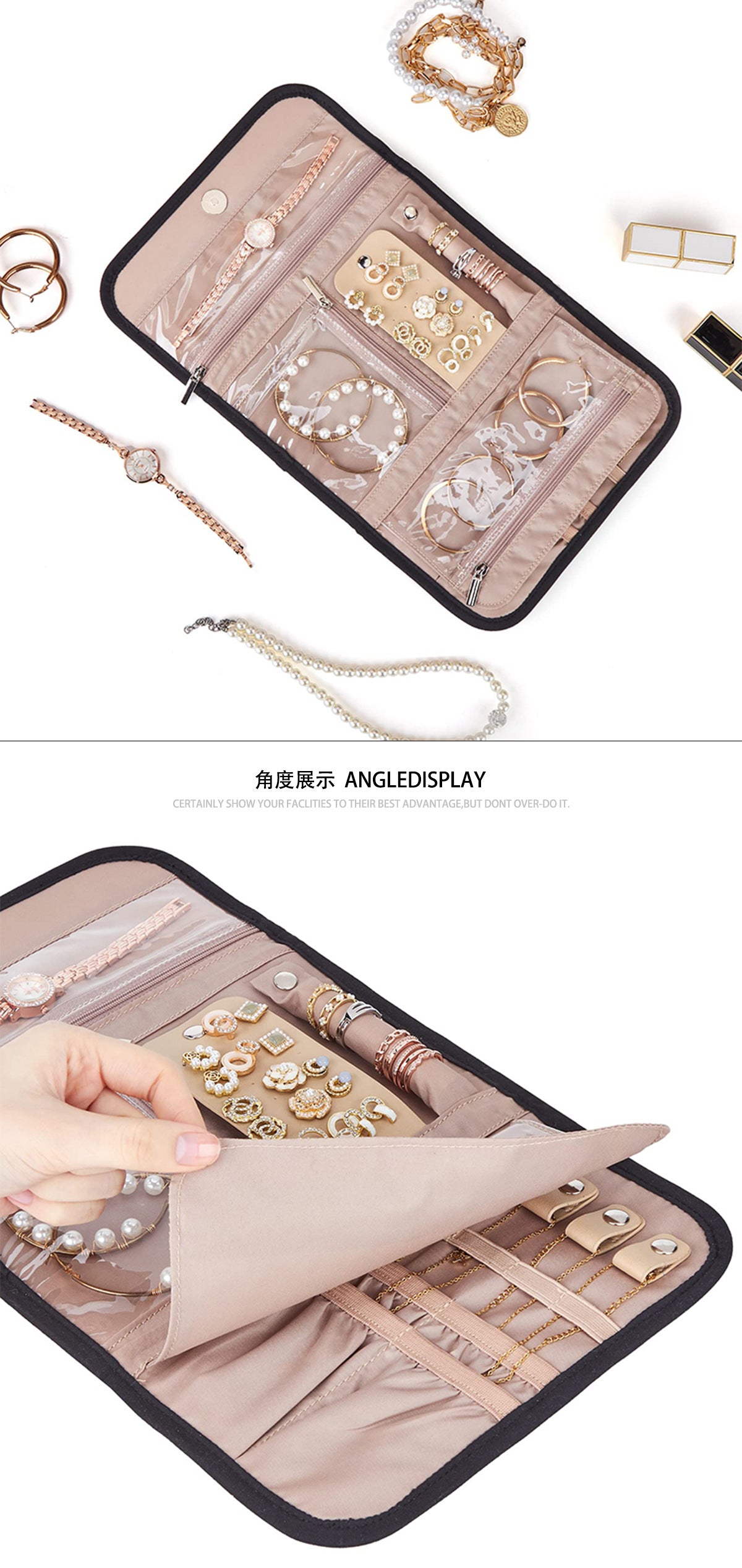 Foldable Travel Jewelry Organizer Roll