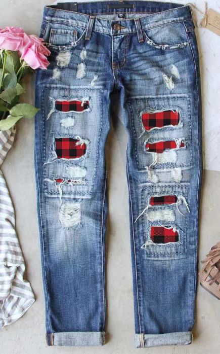 Printed Ripped Jeans