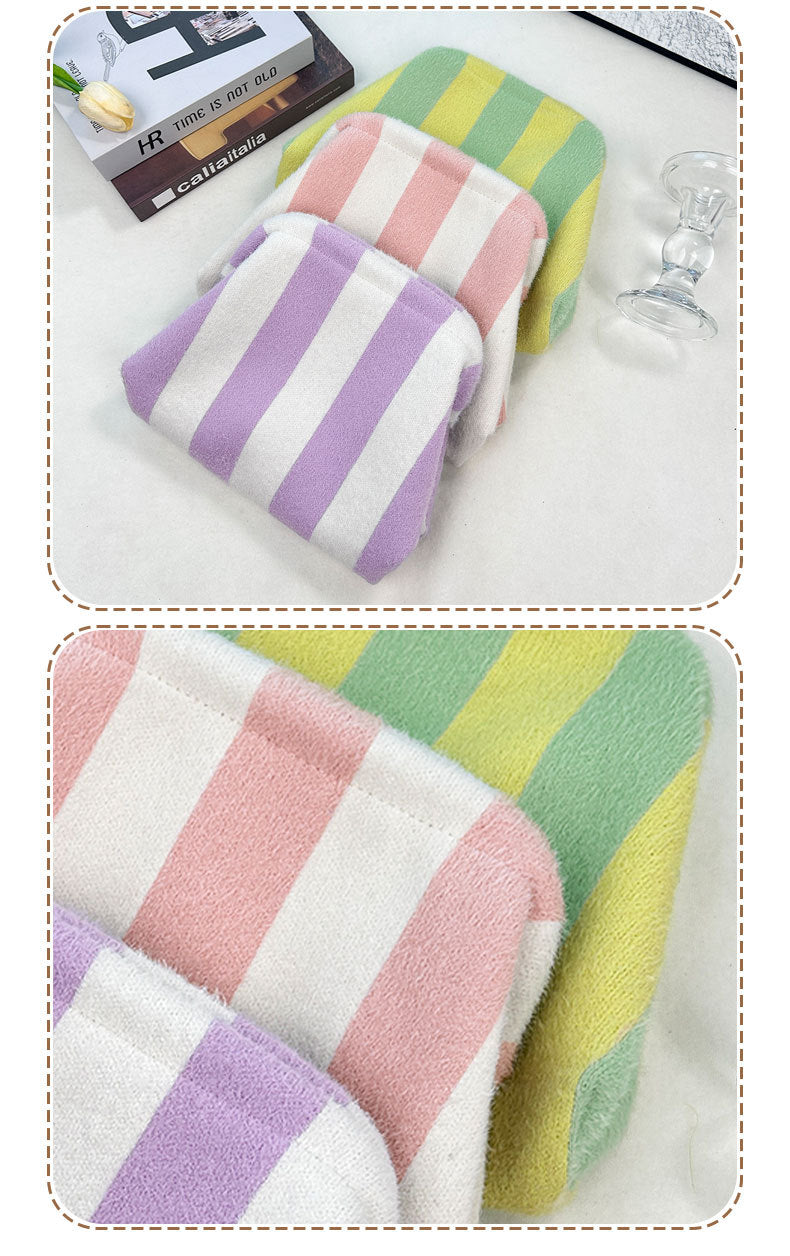 Striped Plush Kiss Lock Clutch Bag