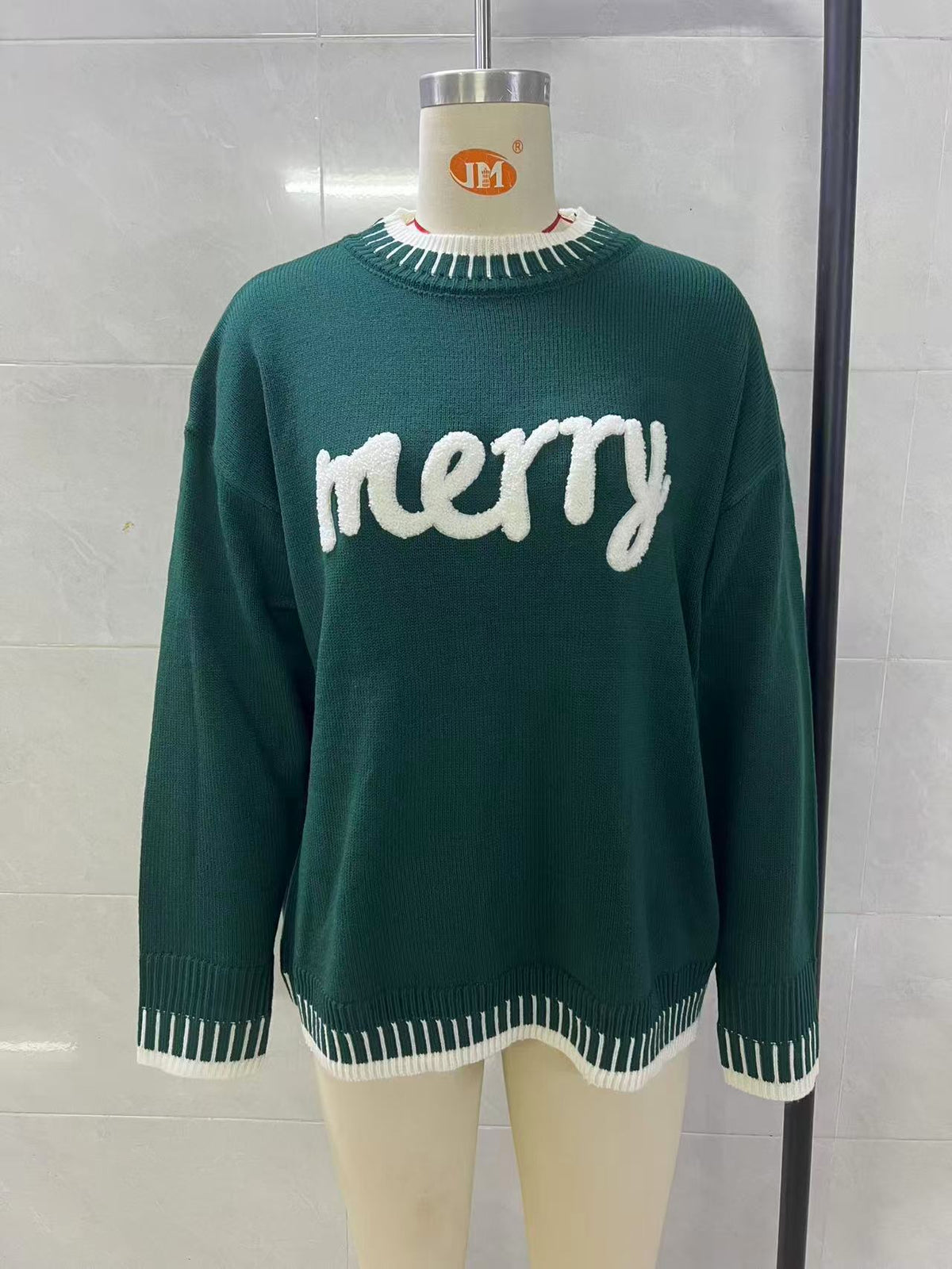 Merry Festive Knit Sweater  Casual Holiday Crewneck Pullover Top