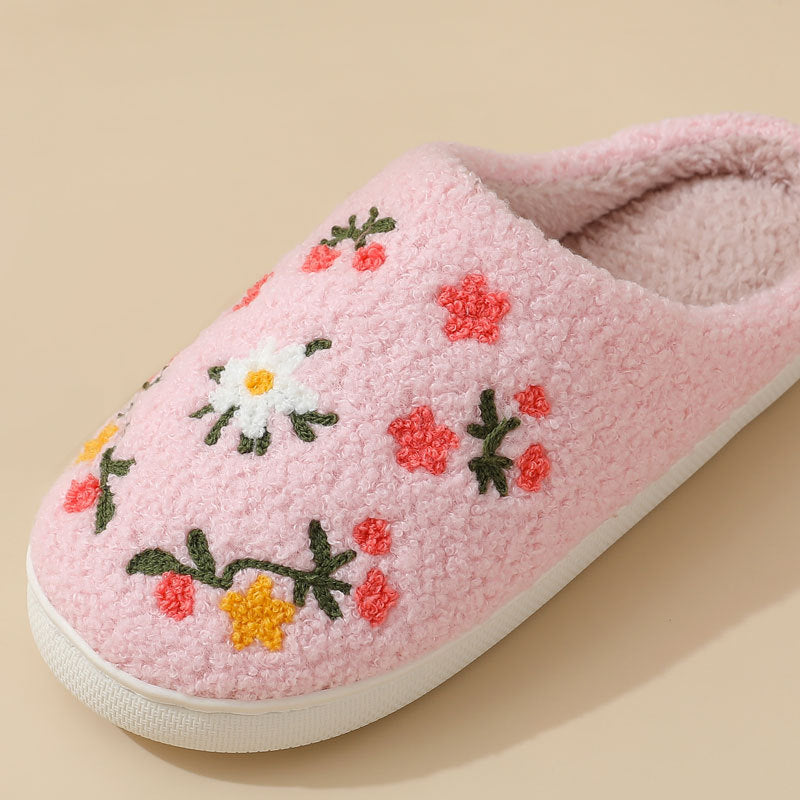 Cute Flowers Plush House Slippers