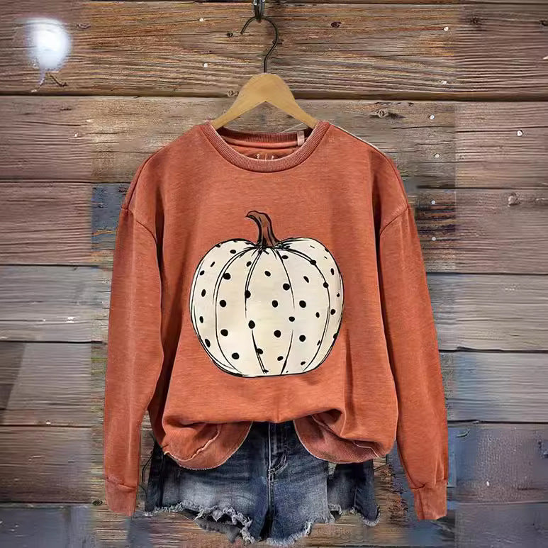 Pumpkin Print Washed Sweatshirt