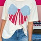 White Loose Knit Vintage Flag Bow Patched T Shirt