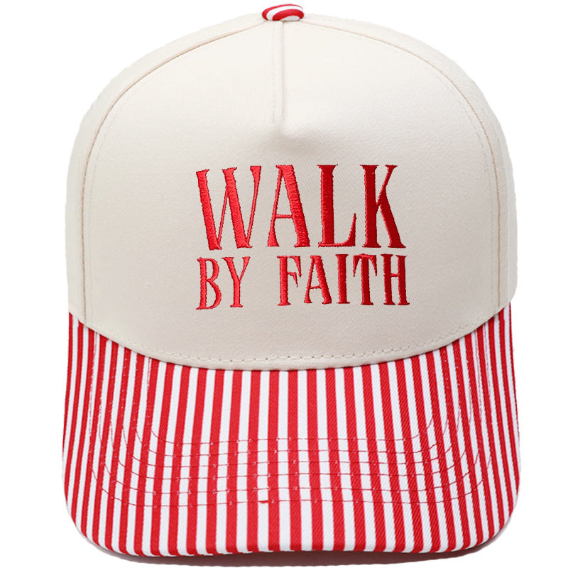 "Walk by Faith" Embroidered Retro Color-Block Trucker Hat