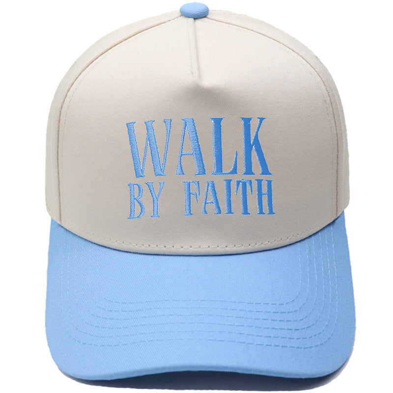 "Walk by Faith" Embroidered Retro Color-Block Trucker Hat