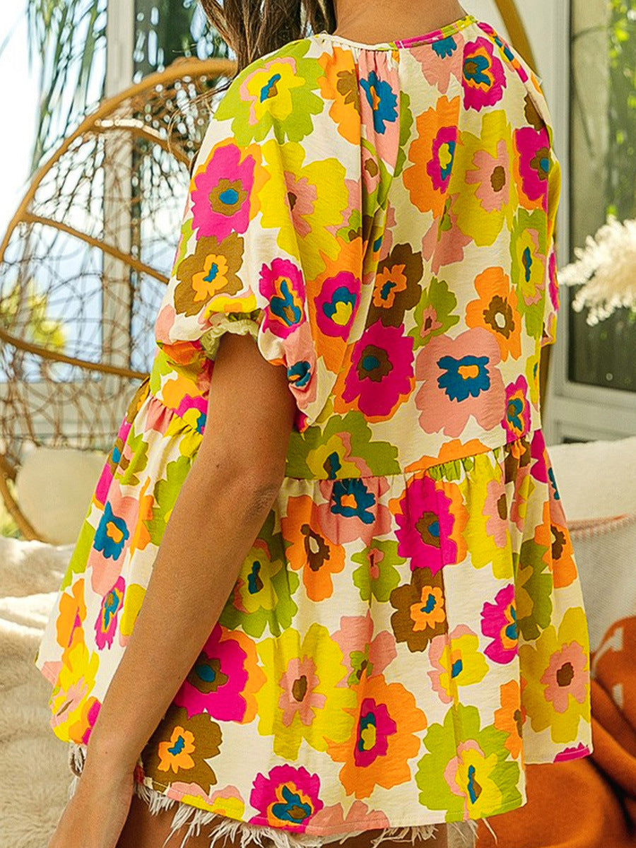 Thin Casual Versatile Color Blocked Chiffon Shirt