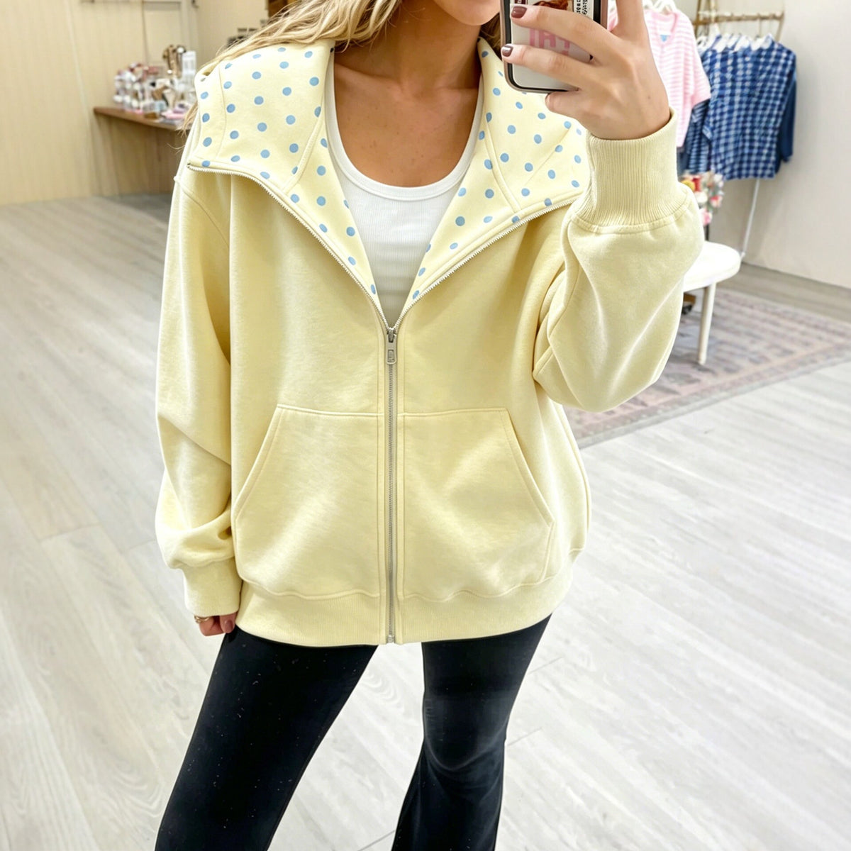The Olivia Polka Dot Zip-Up