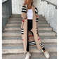 Striped Open Front Longline Sweater Cardigan